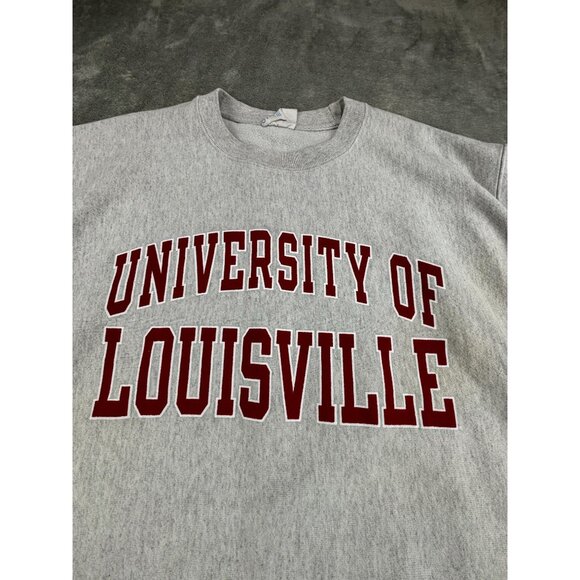 Vtg Champion Reverse Weave University Of Louisville Sweatshirt Large Gray & Red - Picture 2 of 8